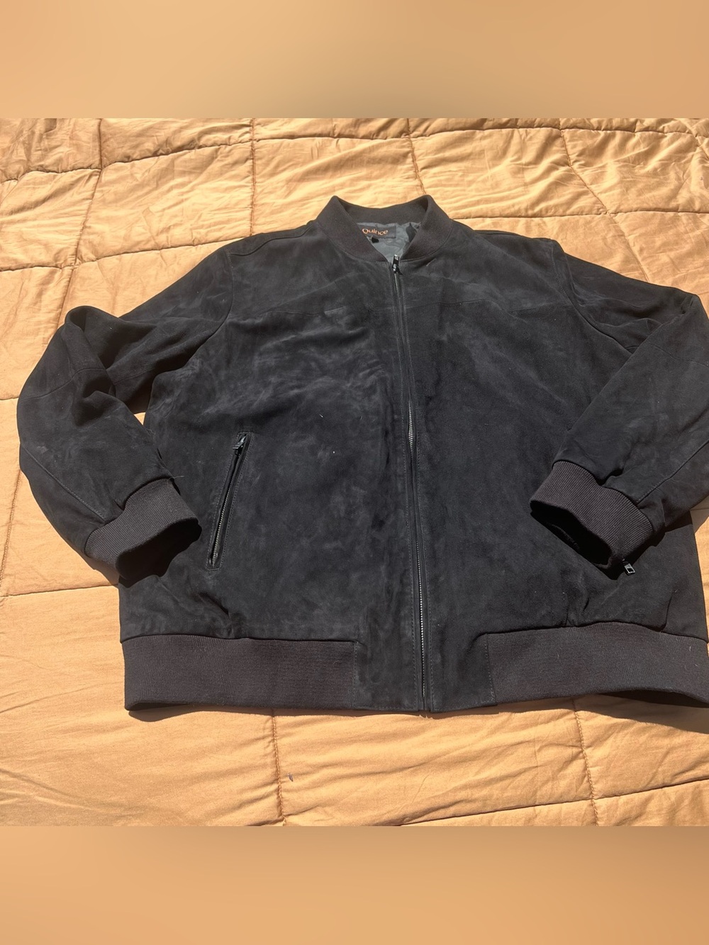 Quince Black Suede Goat Leather Bomber Jacket Size XXL Quiet Luxury